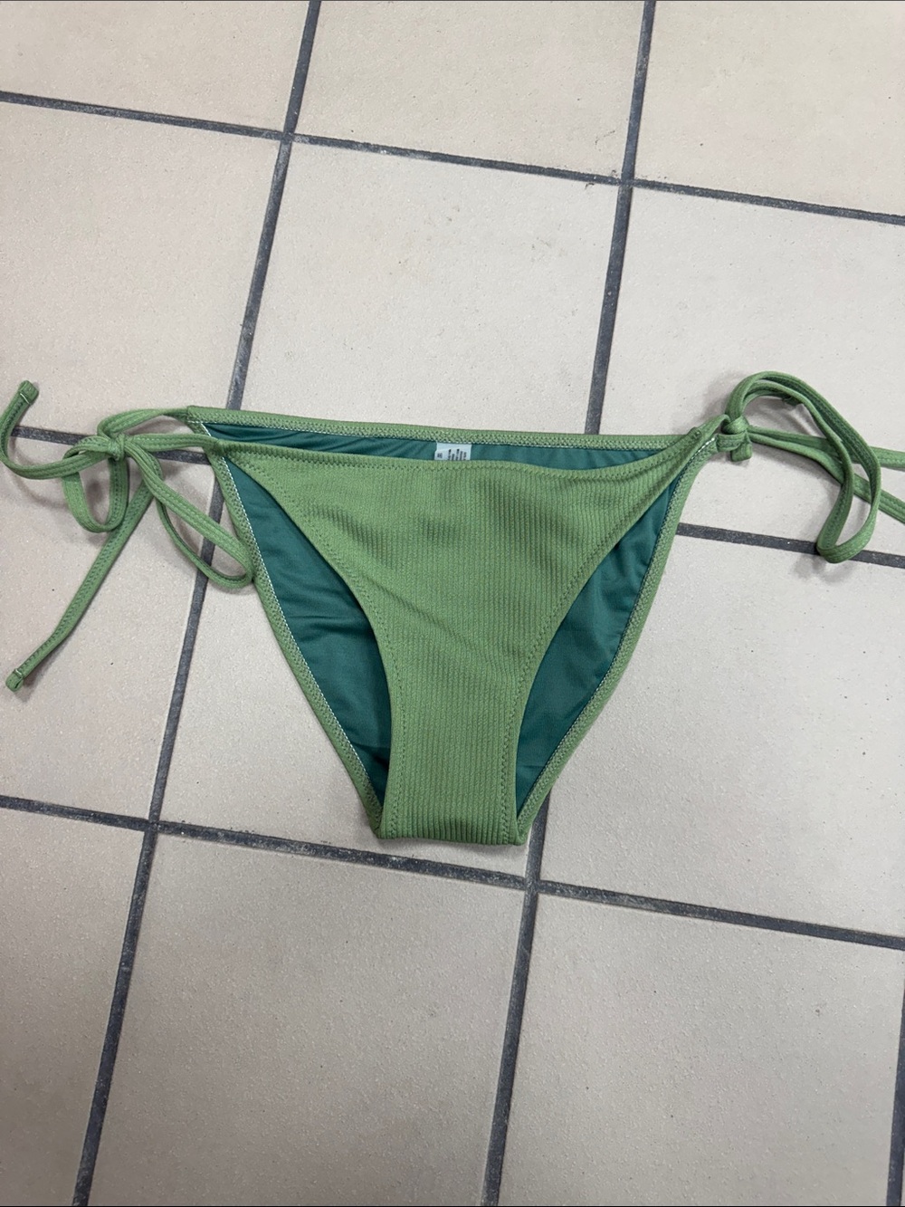 Green Tie-Side Ribbed Bikini Bottom - Women Swim